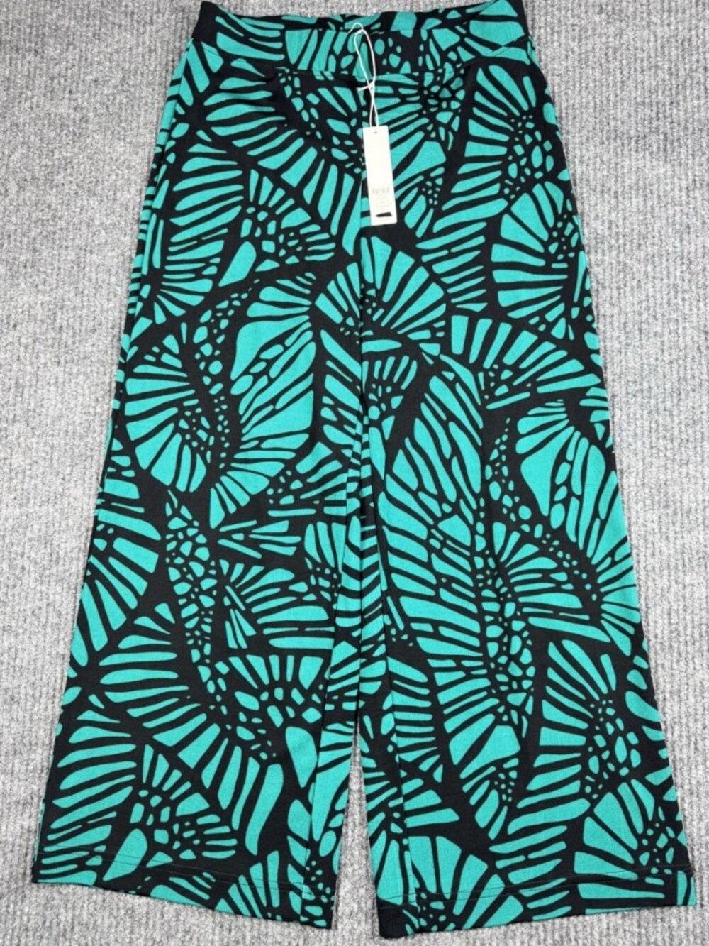 Chicos Travelers Crop Pants Womens 0/Small Green Black Wing Pull On Acetate NEW